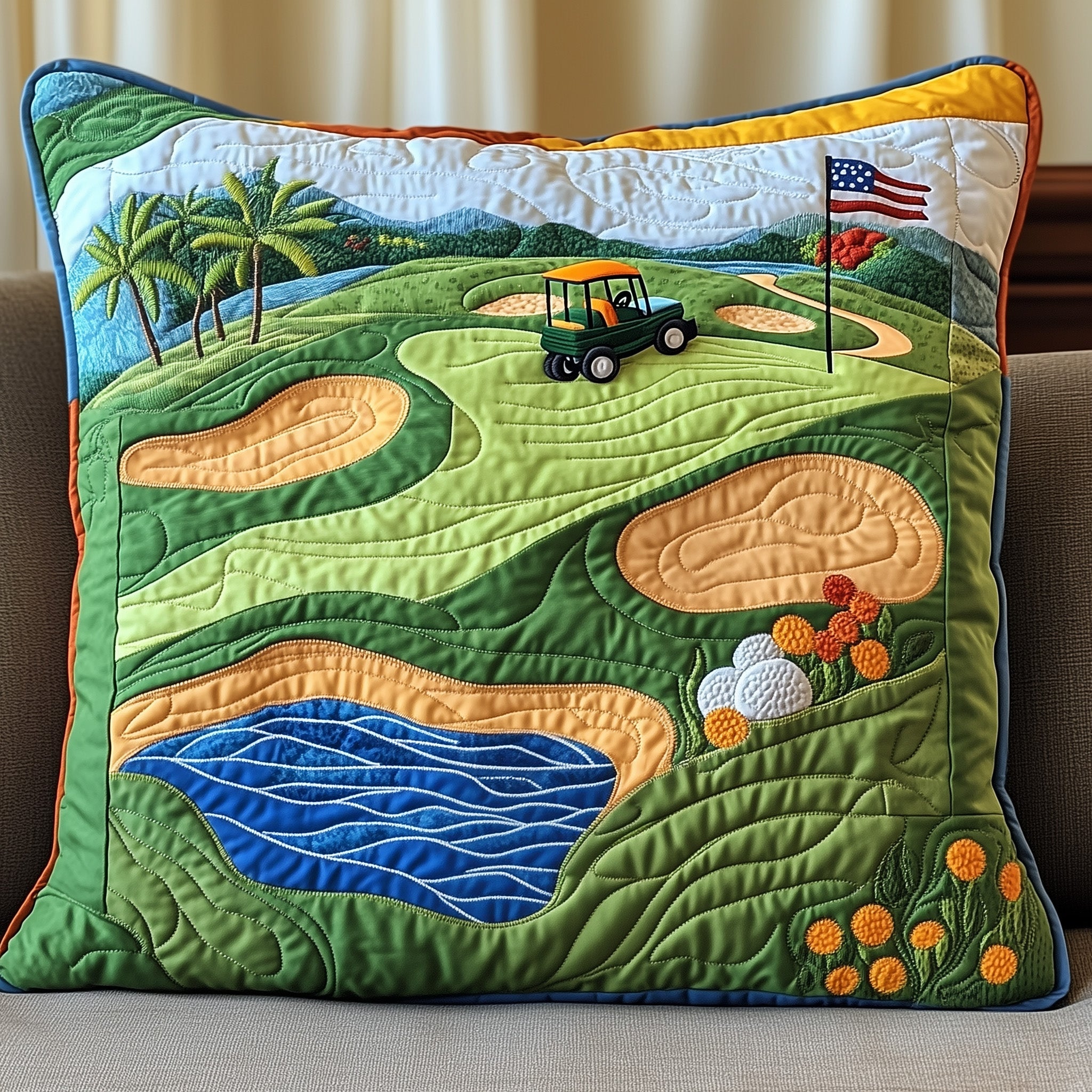 Golf Course Quilted Pillow Case Decorative Pillow Cover MerchGolf Lovers Christmas Presents