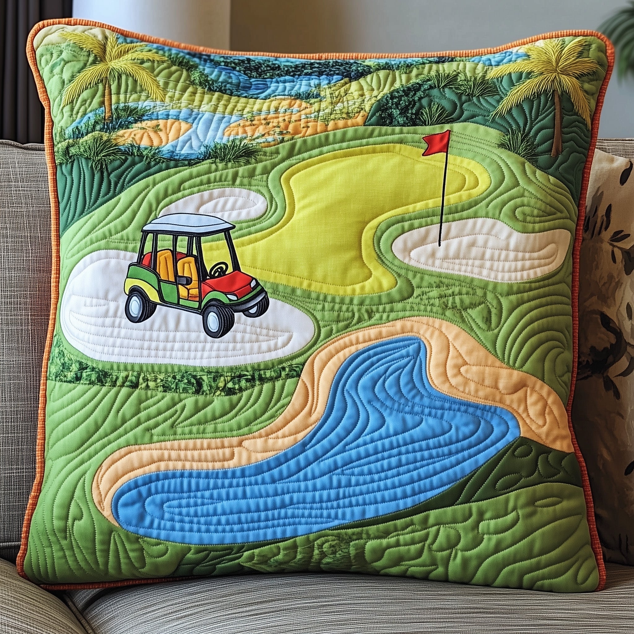 Golf Course Quilted Pillow Case Decorative Pillow Cover MerchPresents For Golf Lovers Christmas