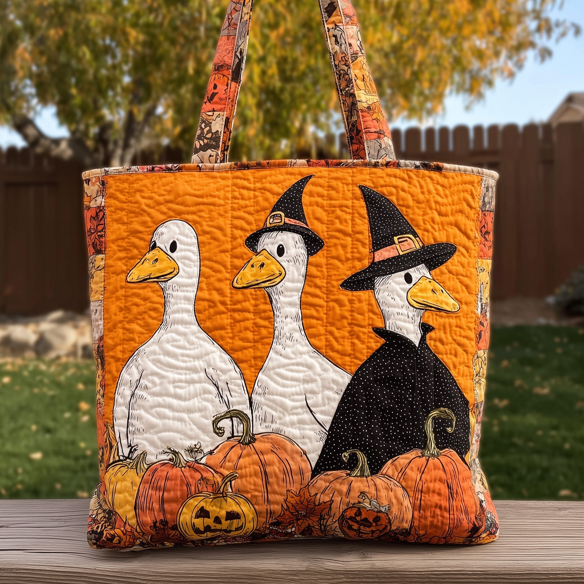 Goose Boo Ghost Quilted Tote Bag Spooky Shoulder Bags For Women Halloween Gift