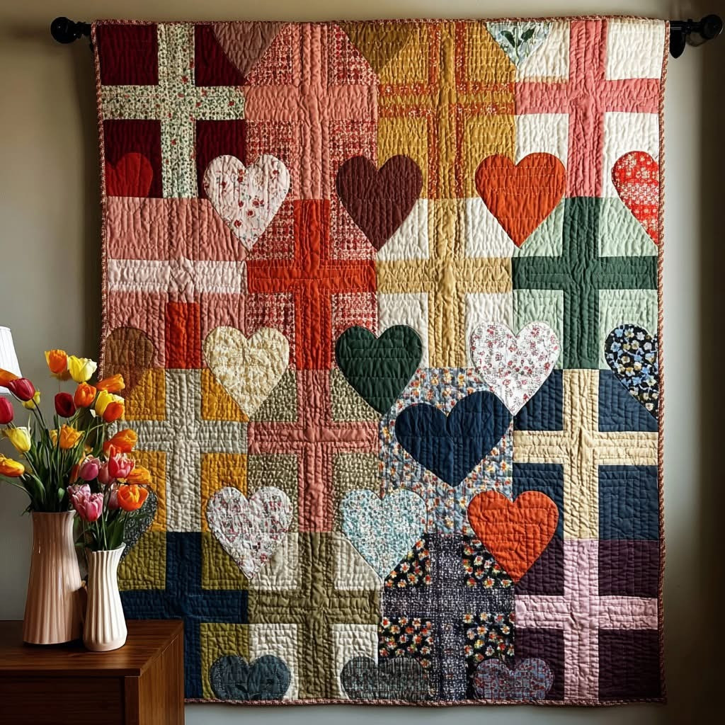 Grace Upon Grace Quilted Blanket Cross Heart Throw Blanket Christian Gifts Ideas
