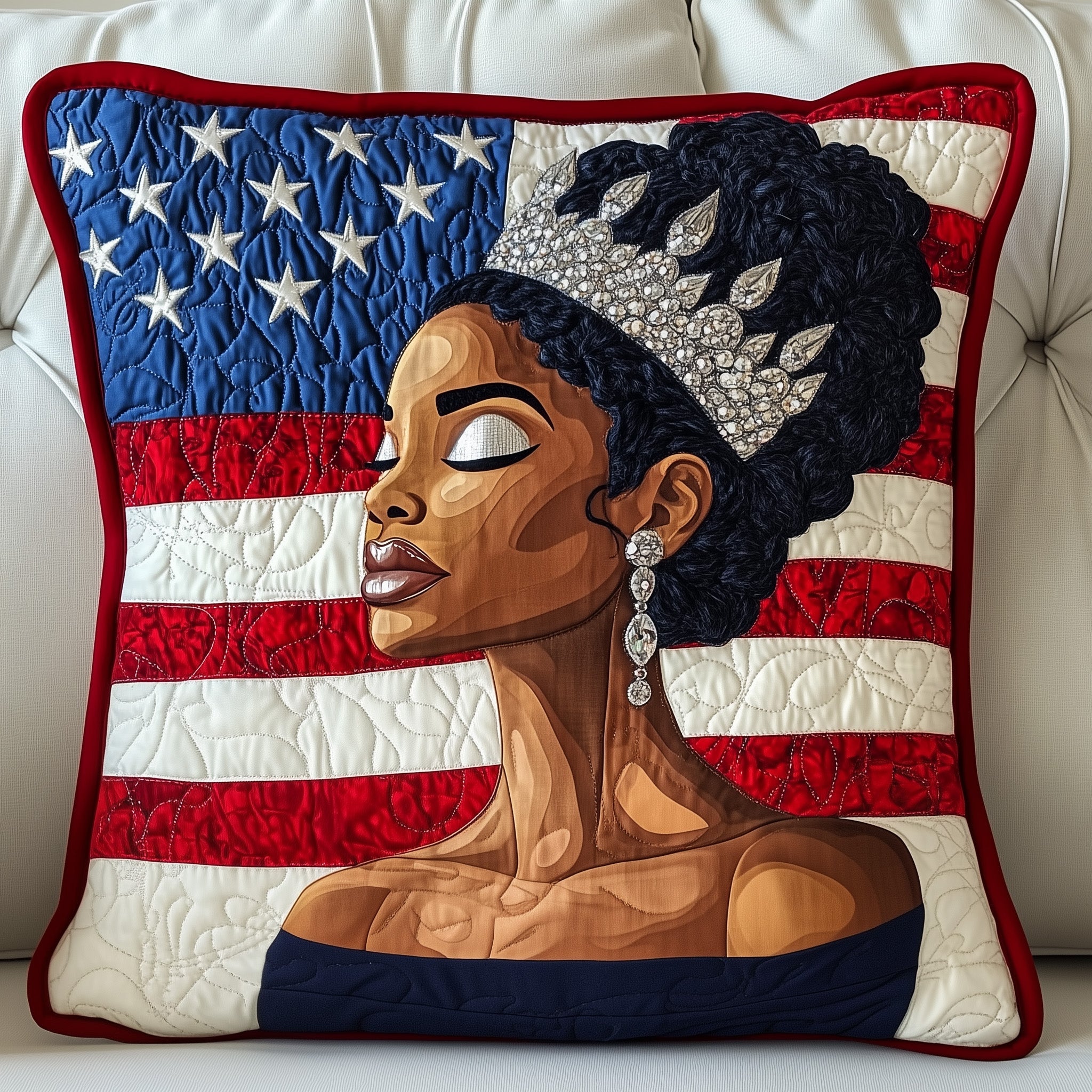 Graceful Liberty Quilted Pillow Case Pillow Protector CoverBest Melanin Black Women Gifts For Her
