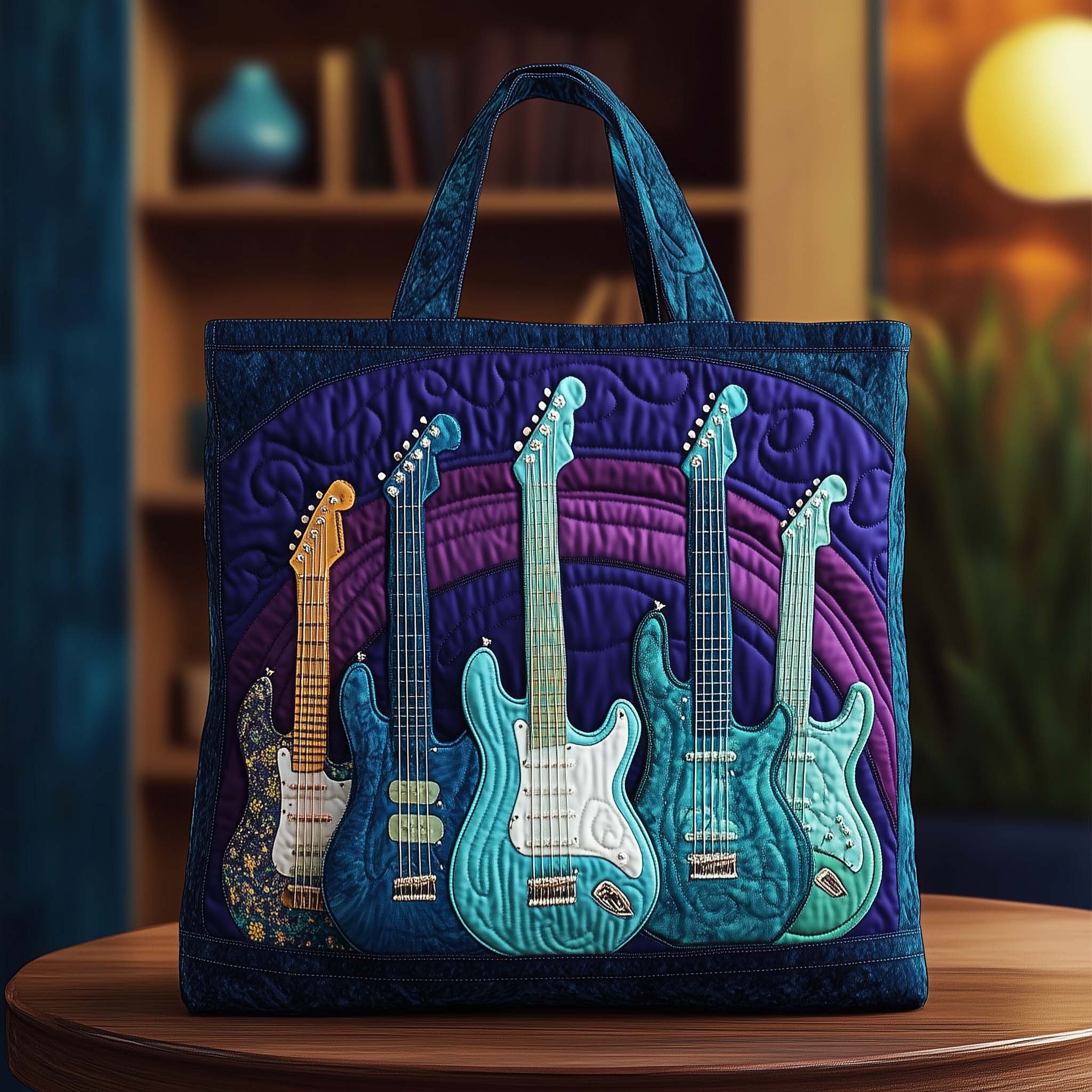 Guitar Blues Retro Quilted Tote Bag Best Totes For Women Gifts For Guitar Lovers