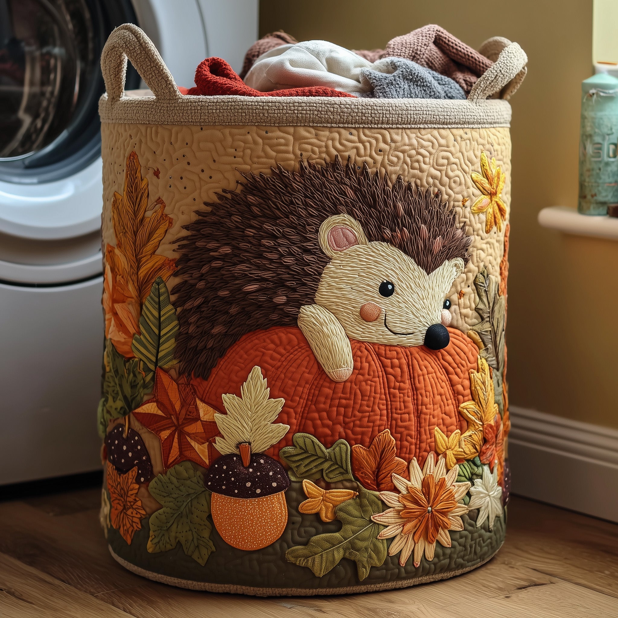 Hedgehog Quilted Laundry Basket Autumn Themed Laundry Hamper Gifts For Hedgehog Lovers