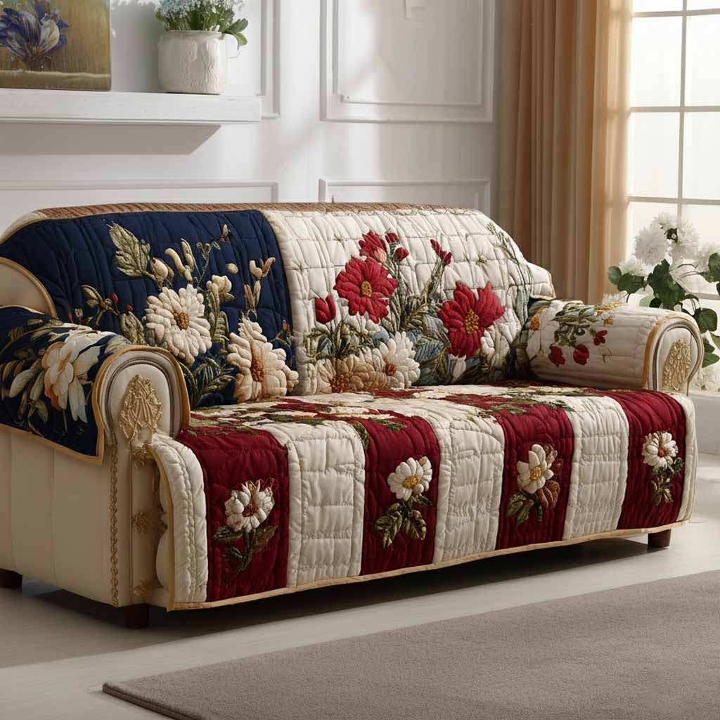 Heritage Flower Quilted Sofa Cover Best Sofa Protector Cover Gifts For Friends