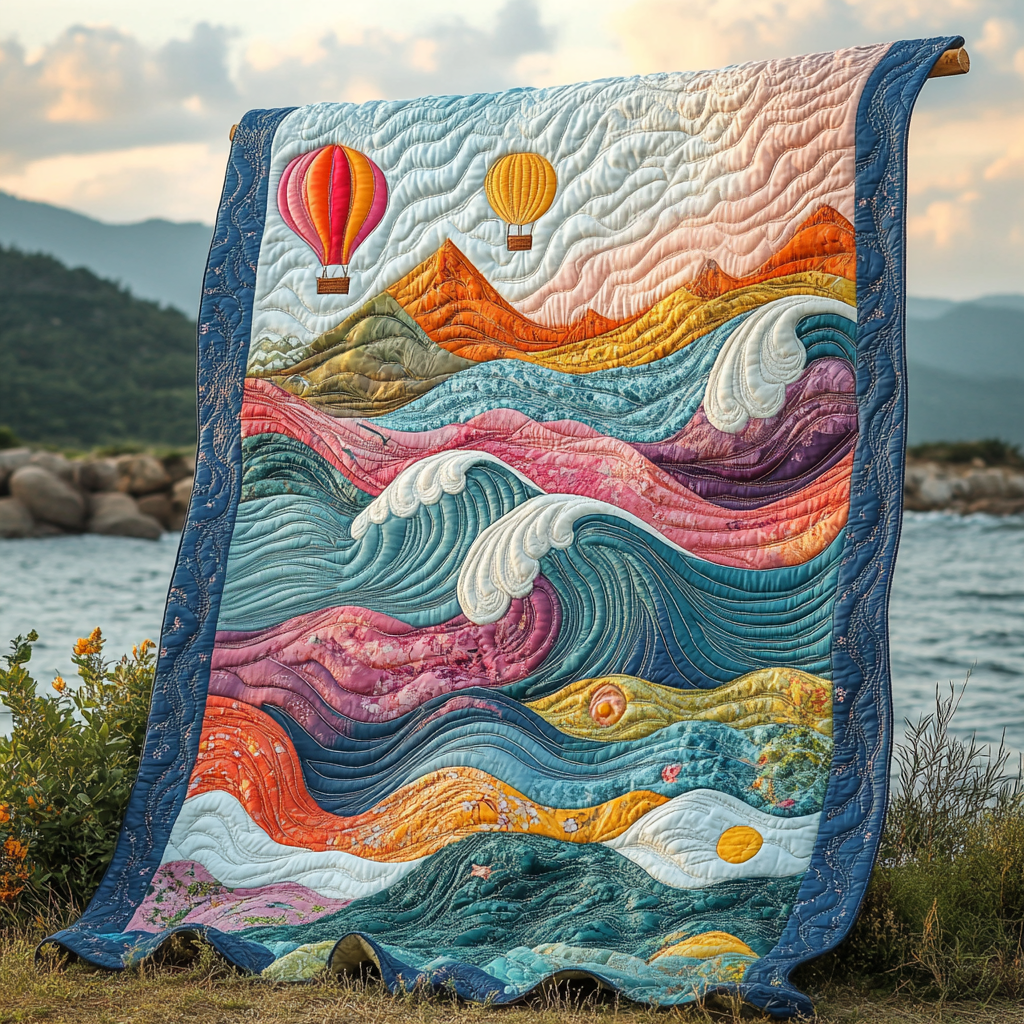 High Above Quilted Blanket Cool Throw Blanket Sky Air Balloon Gifts For Her