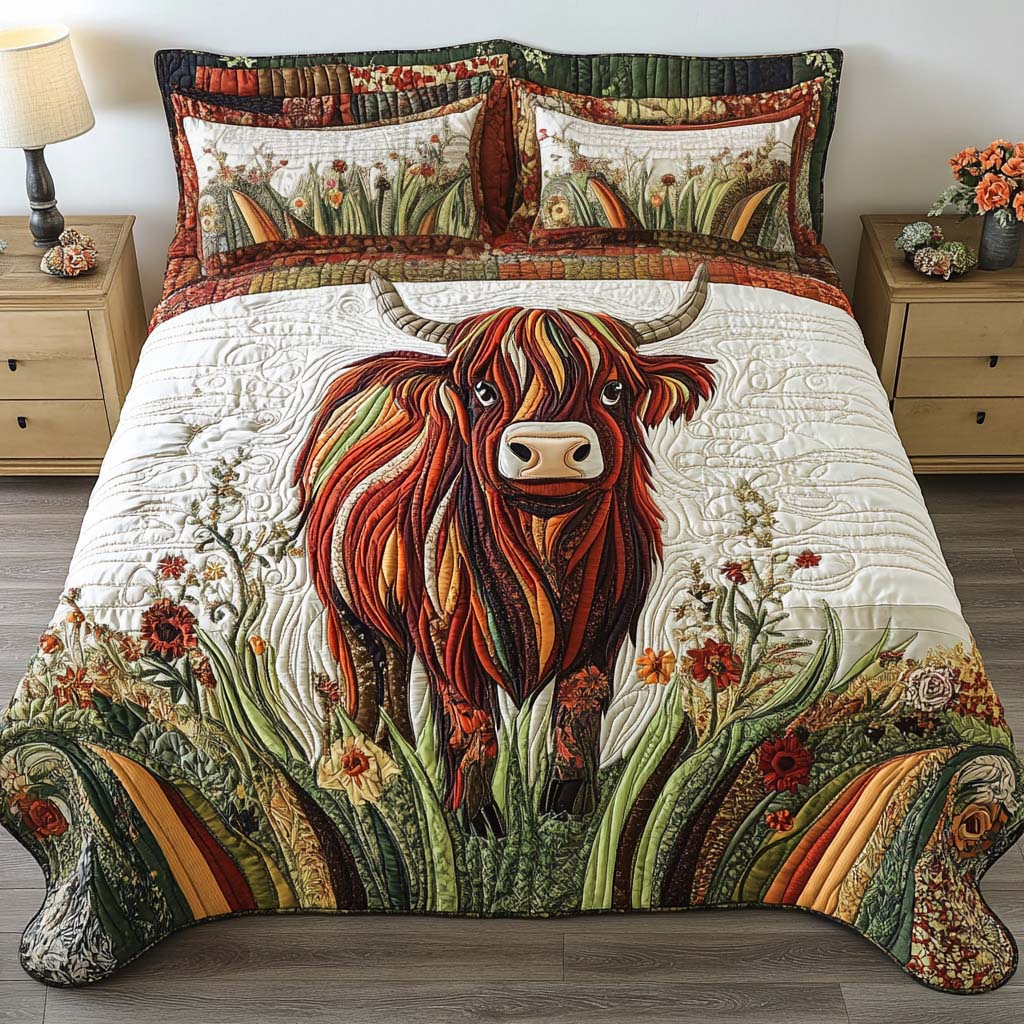 Highland Rustic Beauty Quilted Bedding Set Cozy Bedroom Decor Highland Cow Themed Gifts