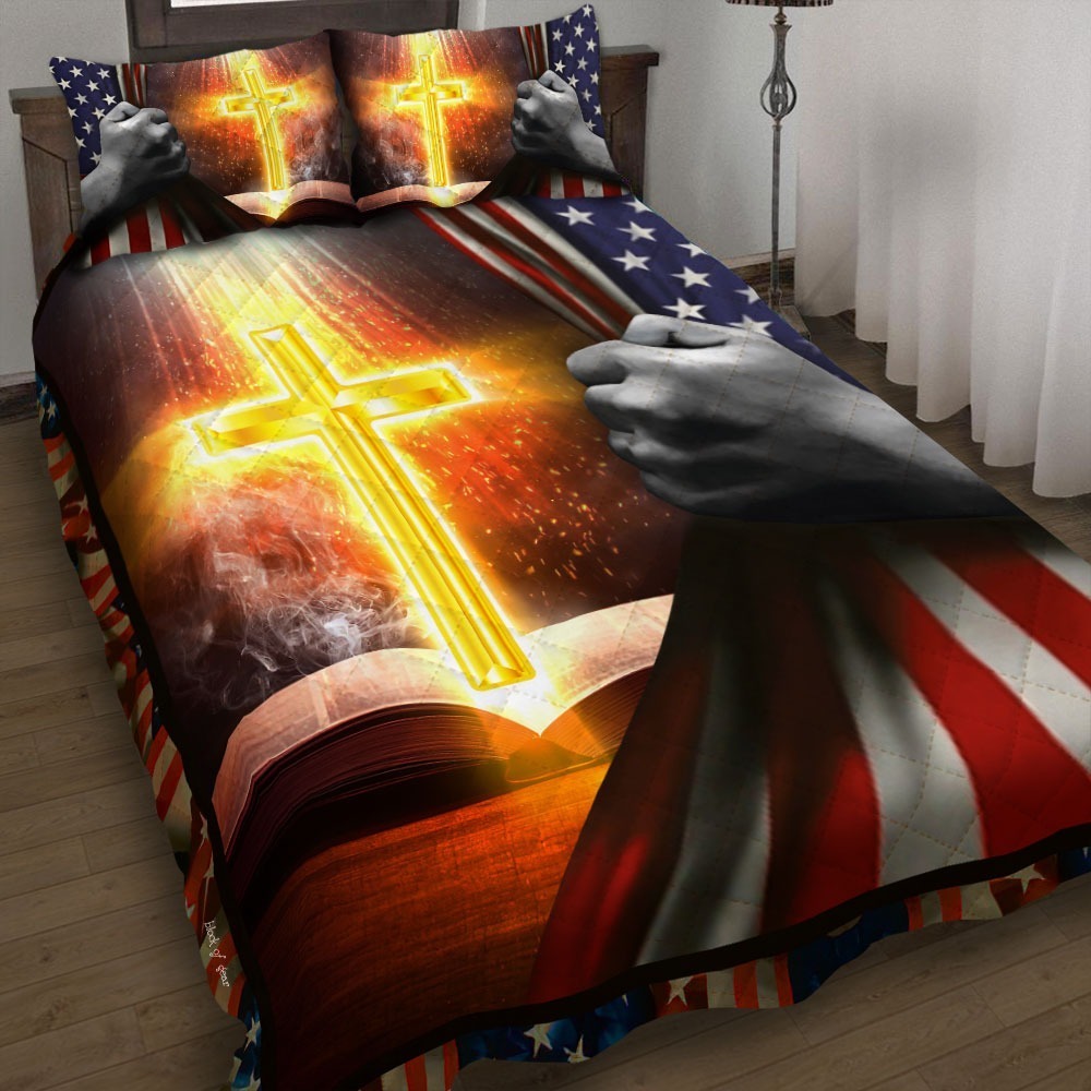 Holy Cross God Quilted Bedding Set Christian Bedspread Set Gifts For Husband
