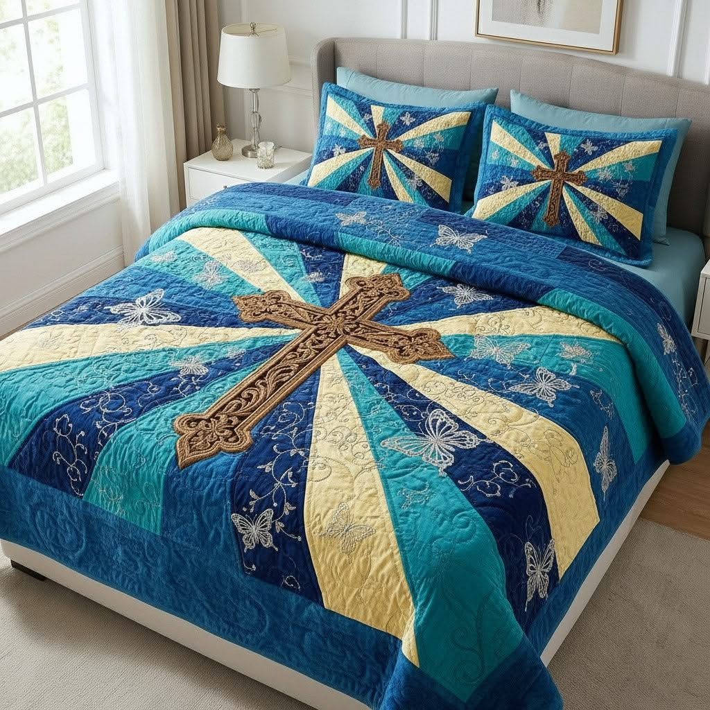 Holy Cross Quilted Bedding Set Faithful Bedspread Set Best Gifts For Christian