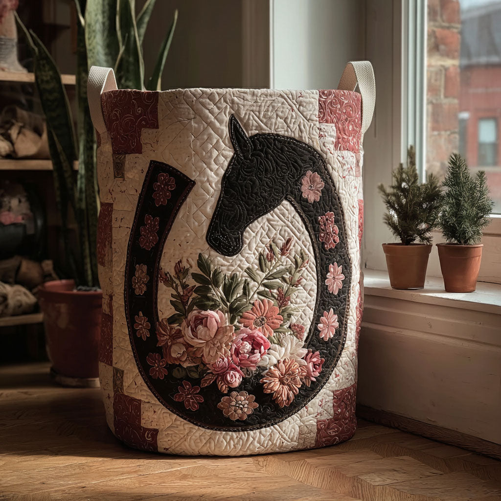 Horse Canyon Bloom Floral Quilted Laundry Basket Clothes Hamper Gifts For Horsey Ladies