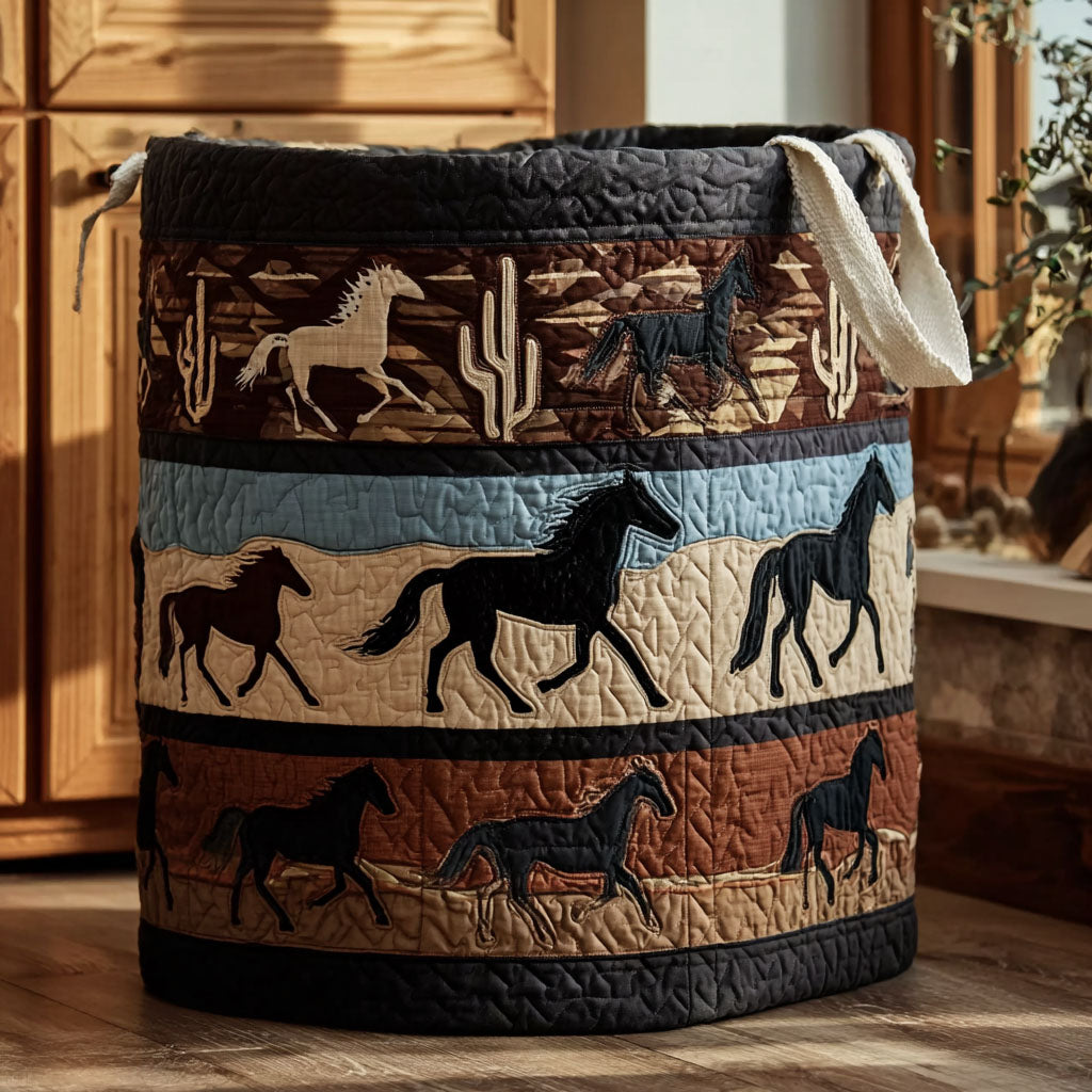 Horse Desert Wind Stallion Quilted Laundry Basket Modern Laundry Clothes Hamper Gifts