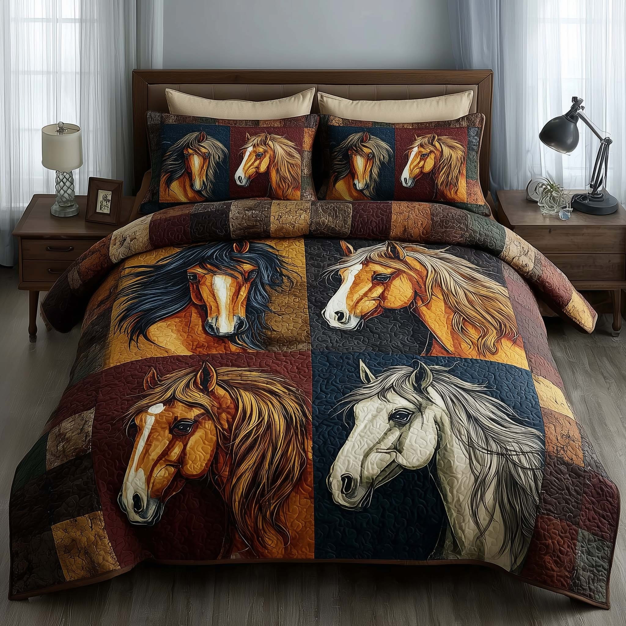 Horse Homestead Hooves Quilted Bedding Set Bedroom Decor Best Gifts For Horse Lovers