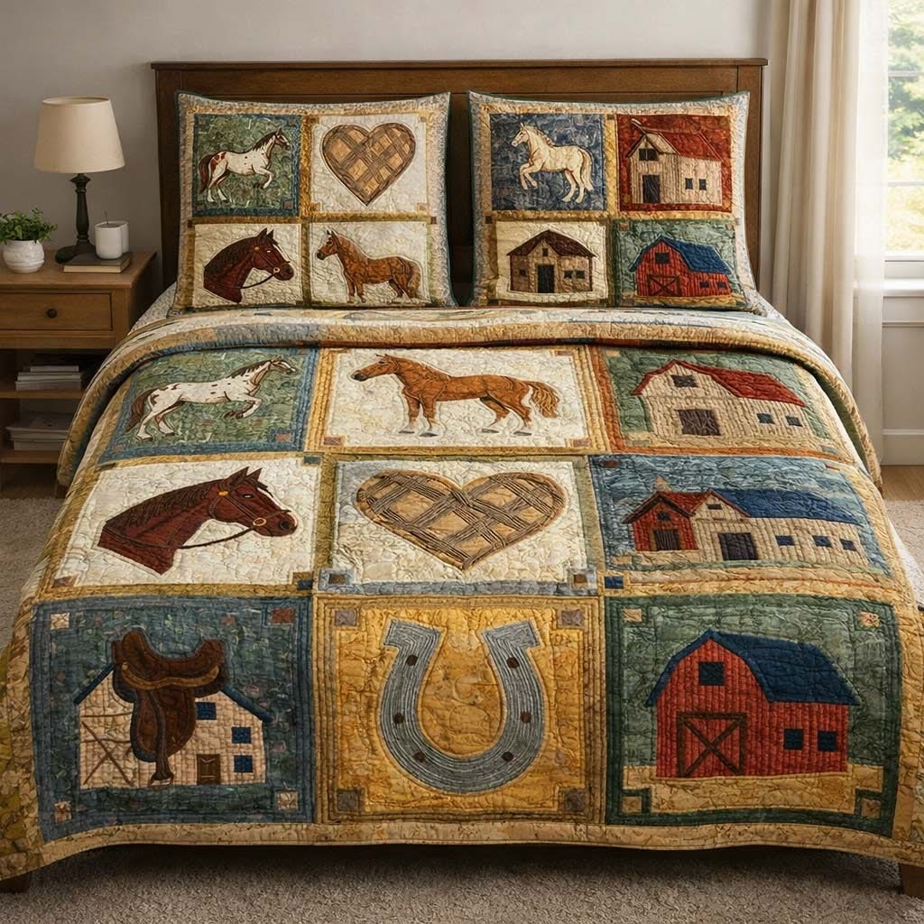 Horse Patchwork Quilted Bedding Set Rustic Bedroom Decor Gifts Ideas For Horse Lovers