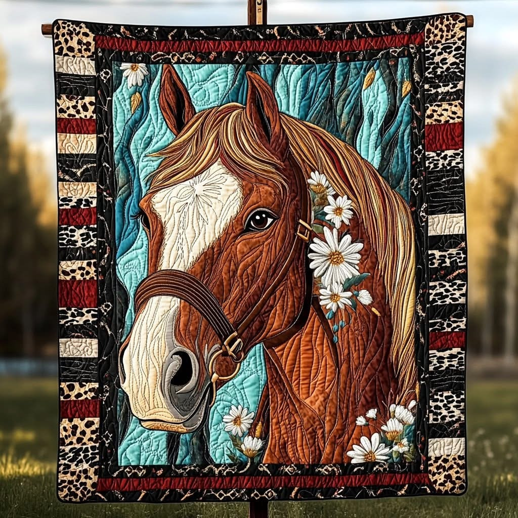 Horse Quilted Blanket Feather Spirit Throw Blanket Native American Gifts For Horse Lovers