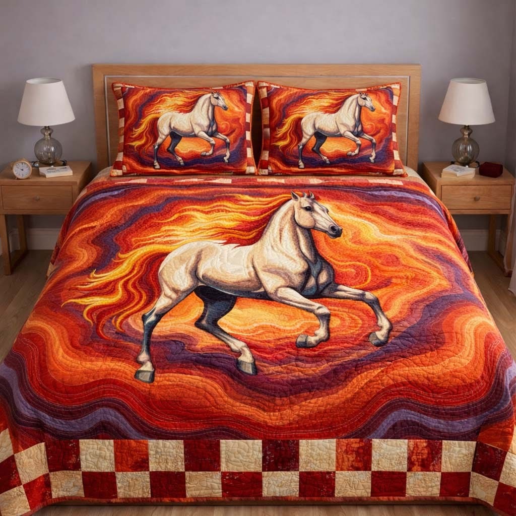 Horse Spirit Quilted Bedding Set Vibrant Bedroom Decor Best Gifts For Horse Lovers
