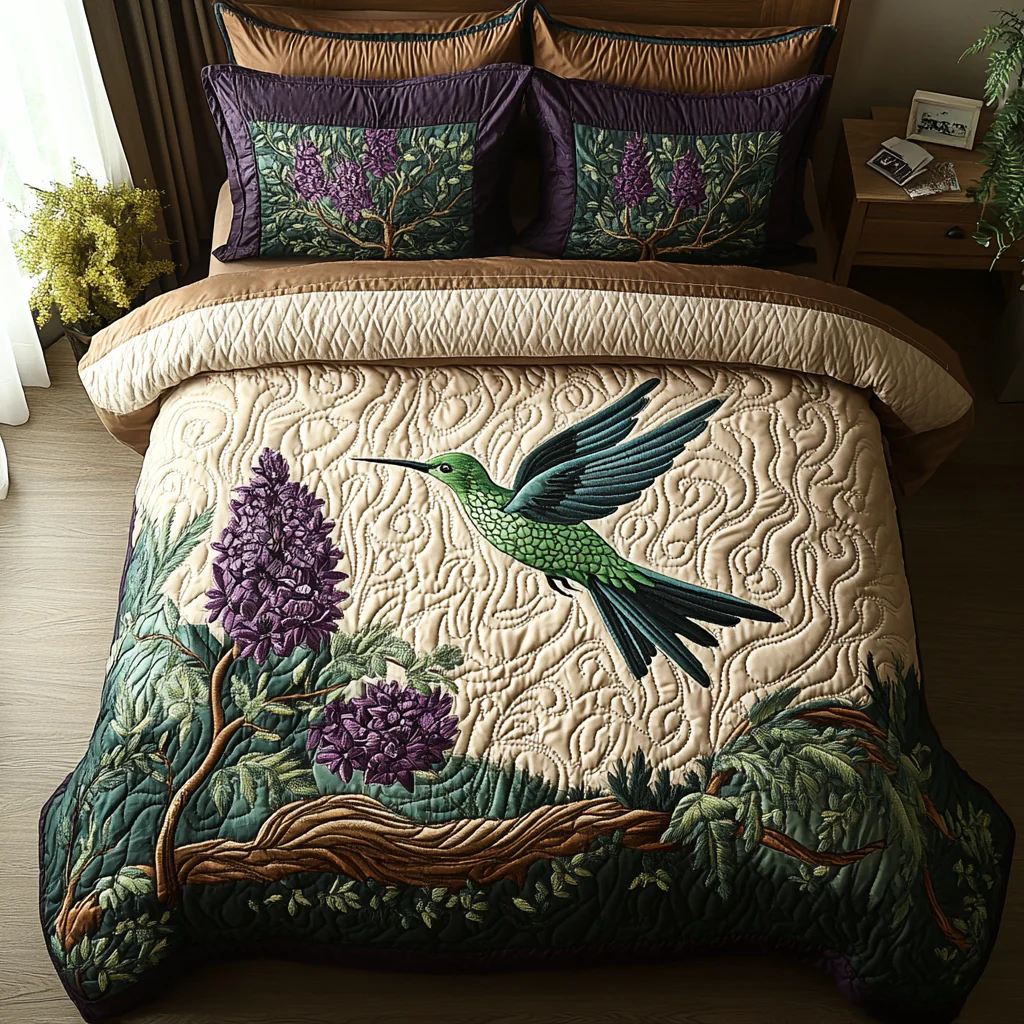 Hummingbird Antique Quilted Bedding Set Unique Bed Sheets Awesome Gifts For Hummingbird Lovers