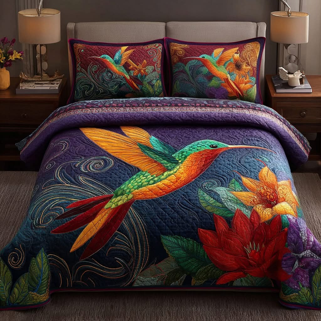 Hummingbird Light Quilted Bedding Tropical Floral Bed Sheet Set Hummingbird Lovers Gifts