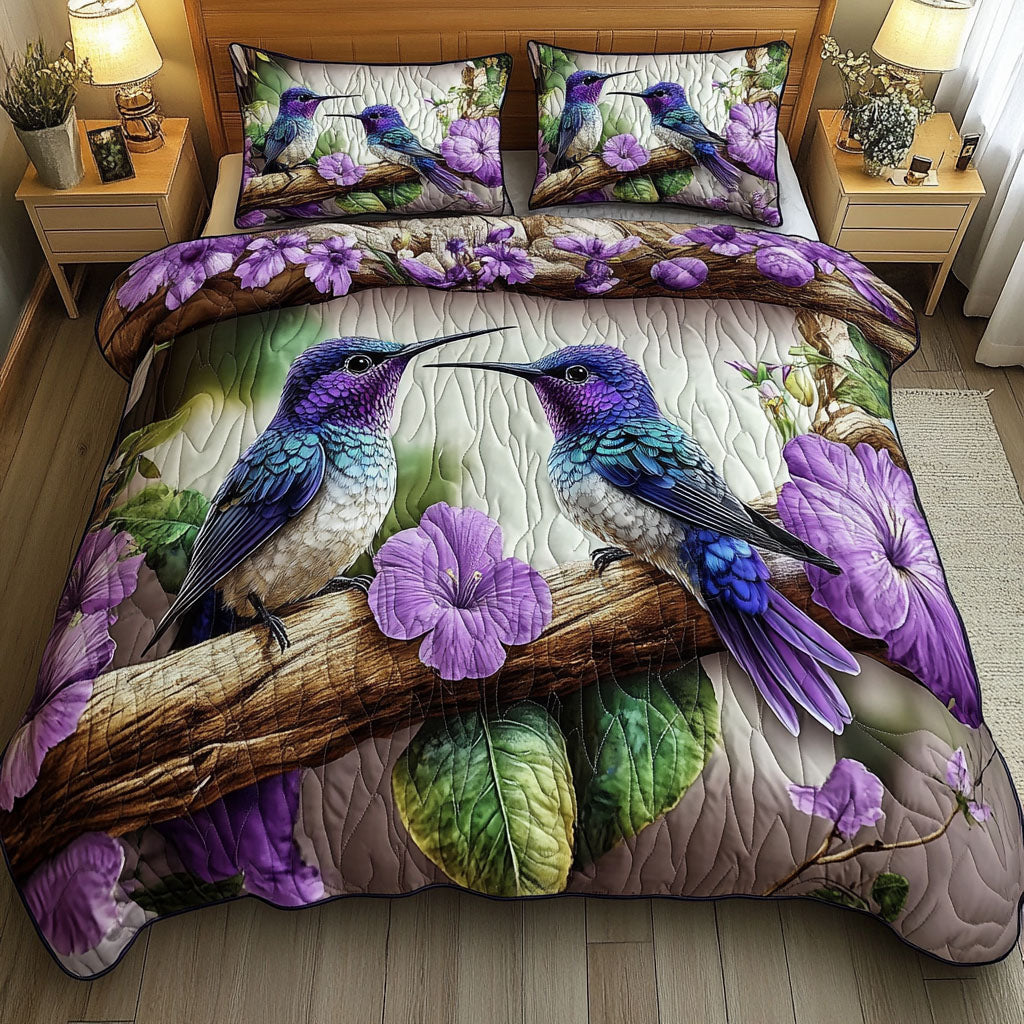 Hummingbird Quilted Bedding Set Christmas Duvet Cover Best Gifts For Hummingbird Lovers - Image 2