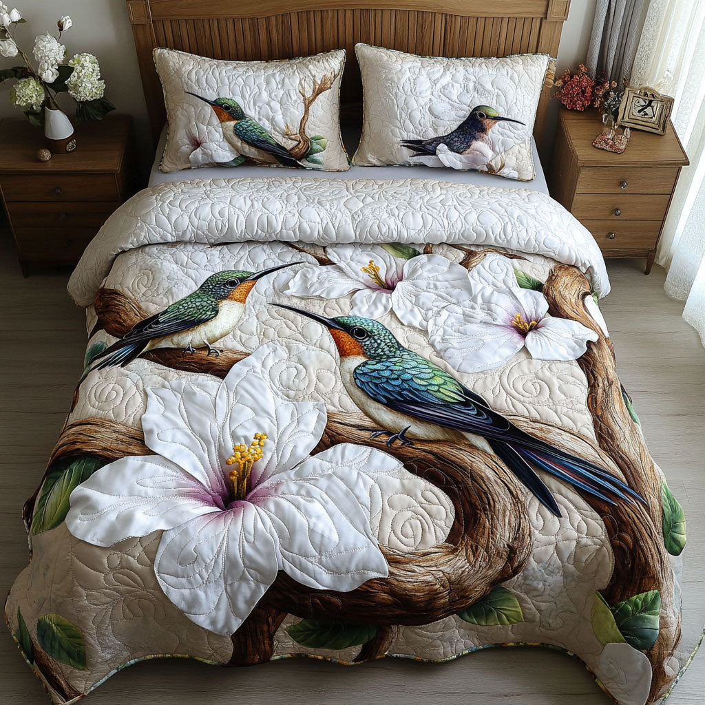 Hummingbird Quilted Bedding Set Christmas Duvet Cover Best Gifts For Hummingbird Lovers - Image 3