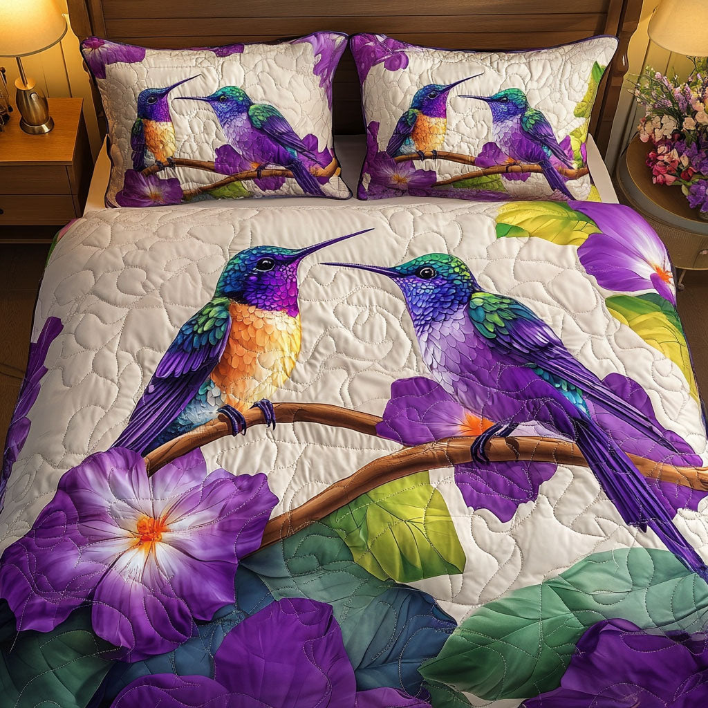Hummingbird Quilted Bedding Set Christmas Duvet Cover Best Gifts For Hummingbird Lovers - Image 4