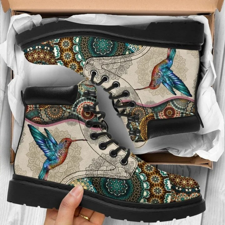 Hummingbird Vintage Mandala Boots Bohemian Women's Boots Gifts For Hummingbird Lovers
