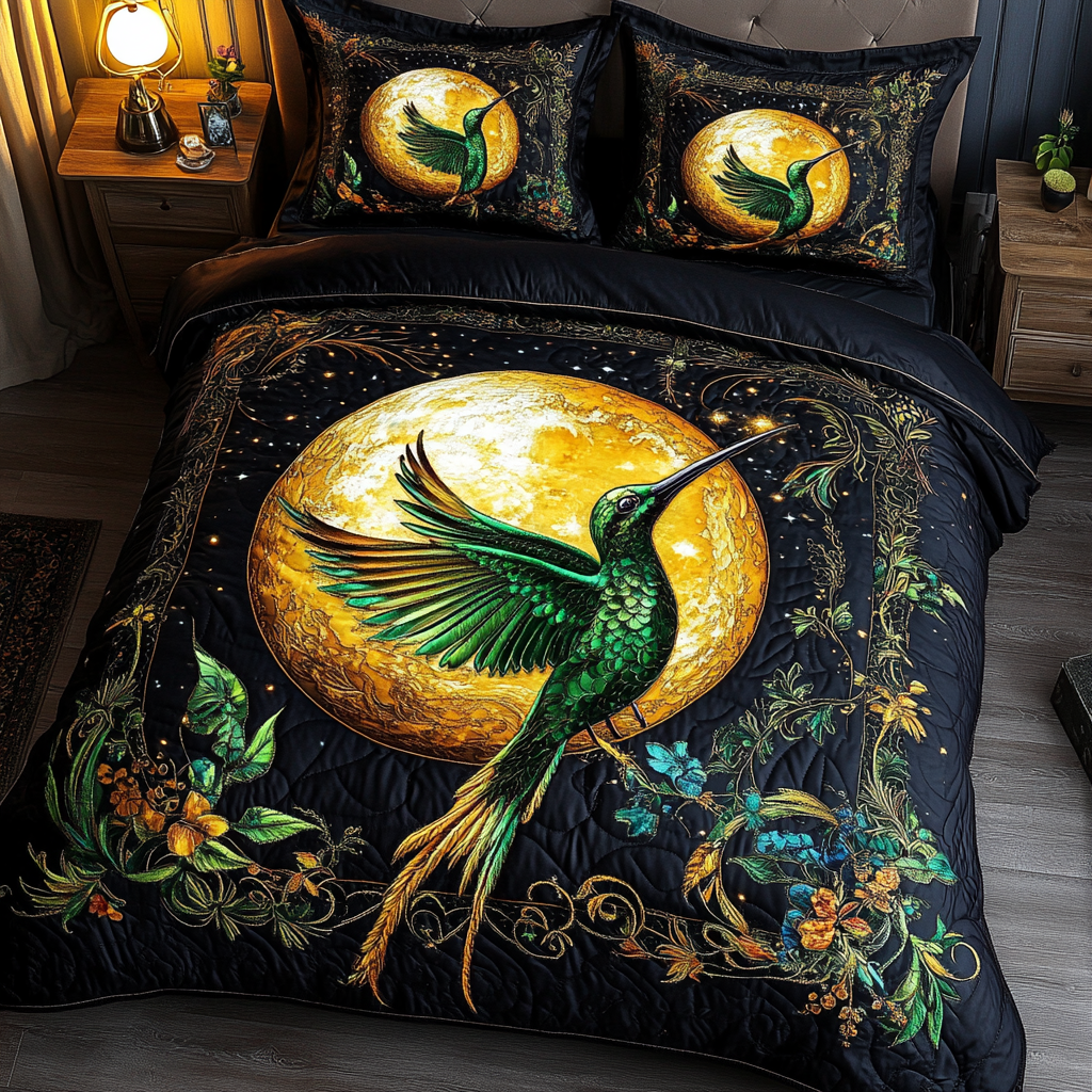 Hummingbird Wings Quilted Bedding Set Bed Decor Hummingbird Gifts For Mom Grandma