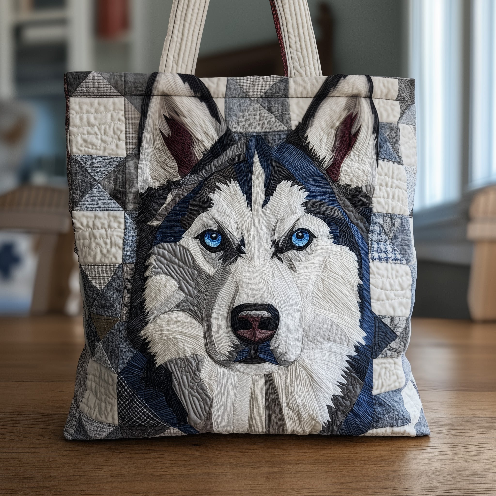 Husky Patchwork Quilted Tote Bag Cool Tote Bags For Women Gifts For Husky Lovers