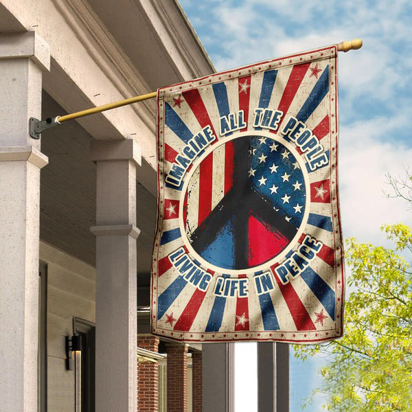 Imagine All The People Living Life In Peace Flag Hippie American Flag Indoor Outdoor Decor