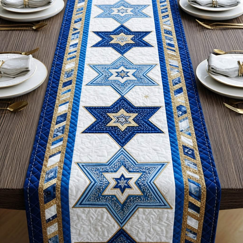 Interlink Star Quilted Table Runner Hanukkah Dining Room Table Decor Gifts For Jewish