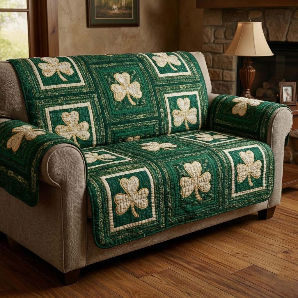 Irish Shamrock Quilted Sofa Cover Irish Holiday Sofa Protector St Patrick's Day Gifts