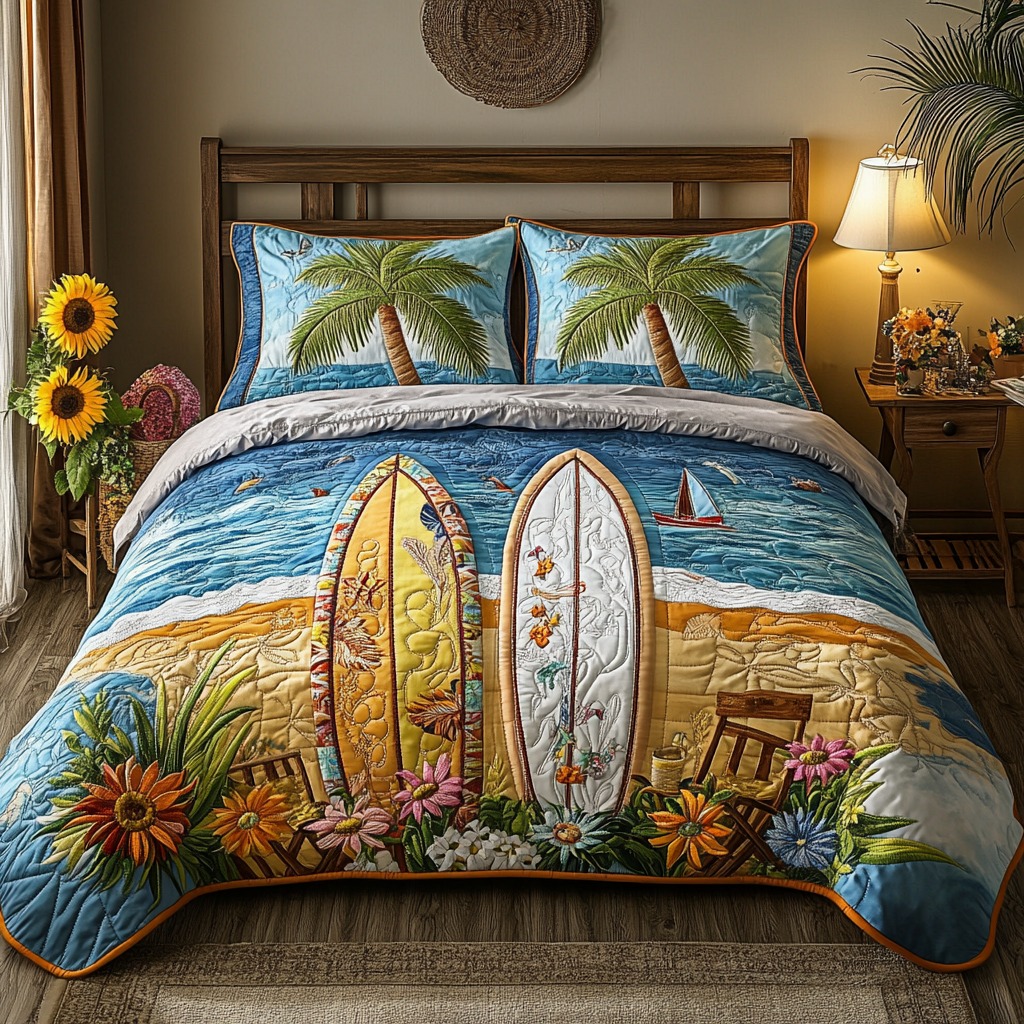 Island Breeze Quilted Bedding Set Hawaii Beach Duvet Cover Sets Best Gifts For Wife