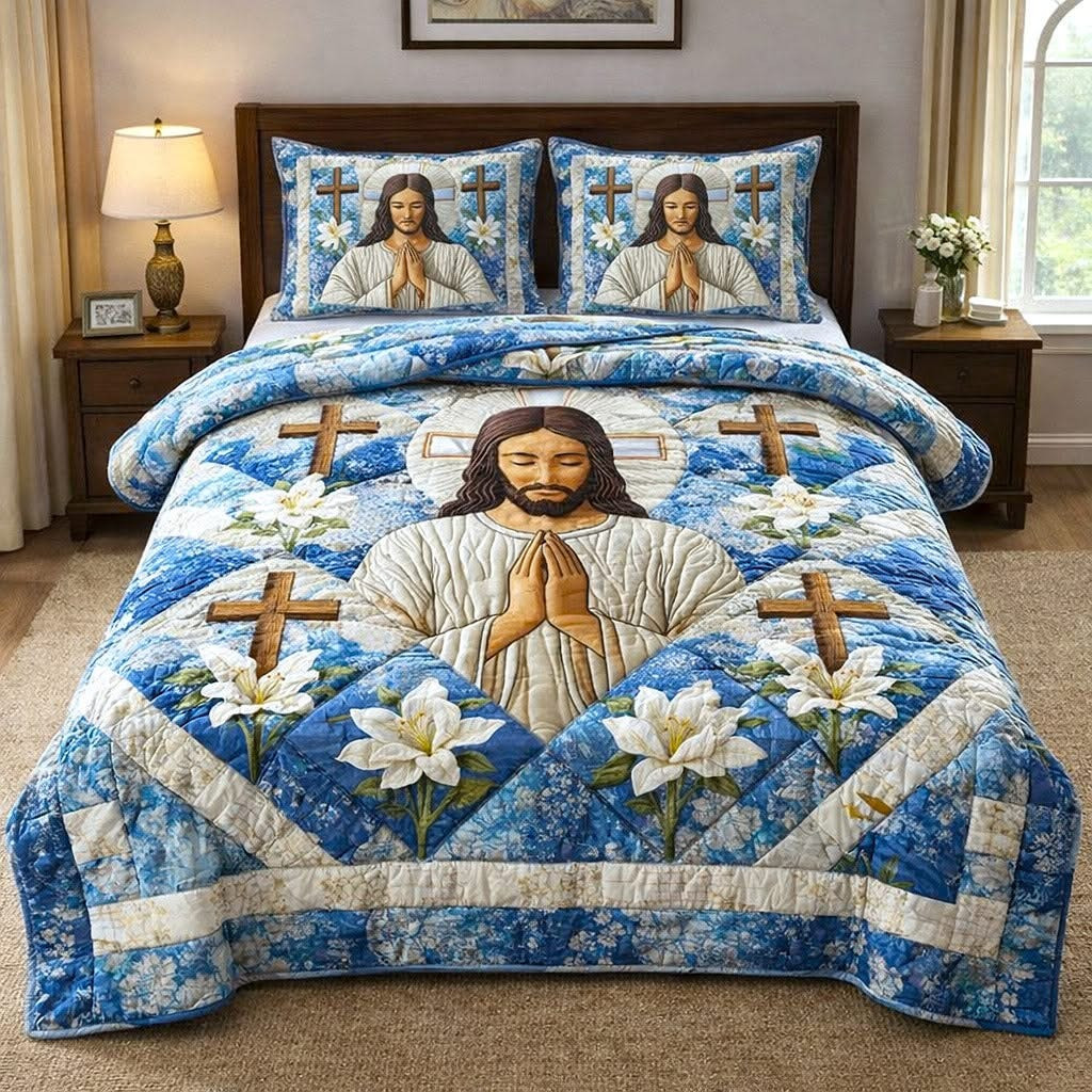 Jesus Divine Embrace Quilted Bedding Set Christian Bedroom Decor Religious Gifts For Easter