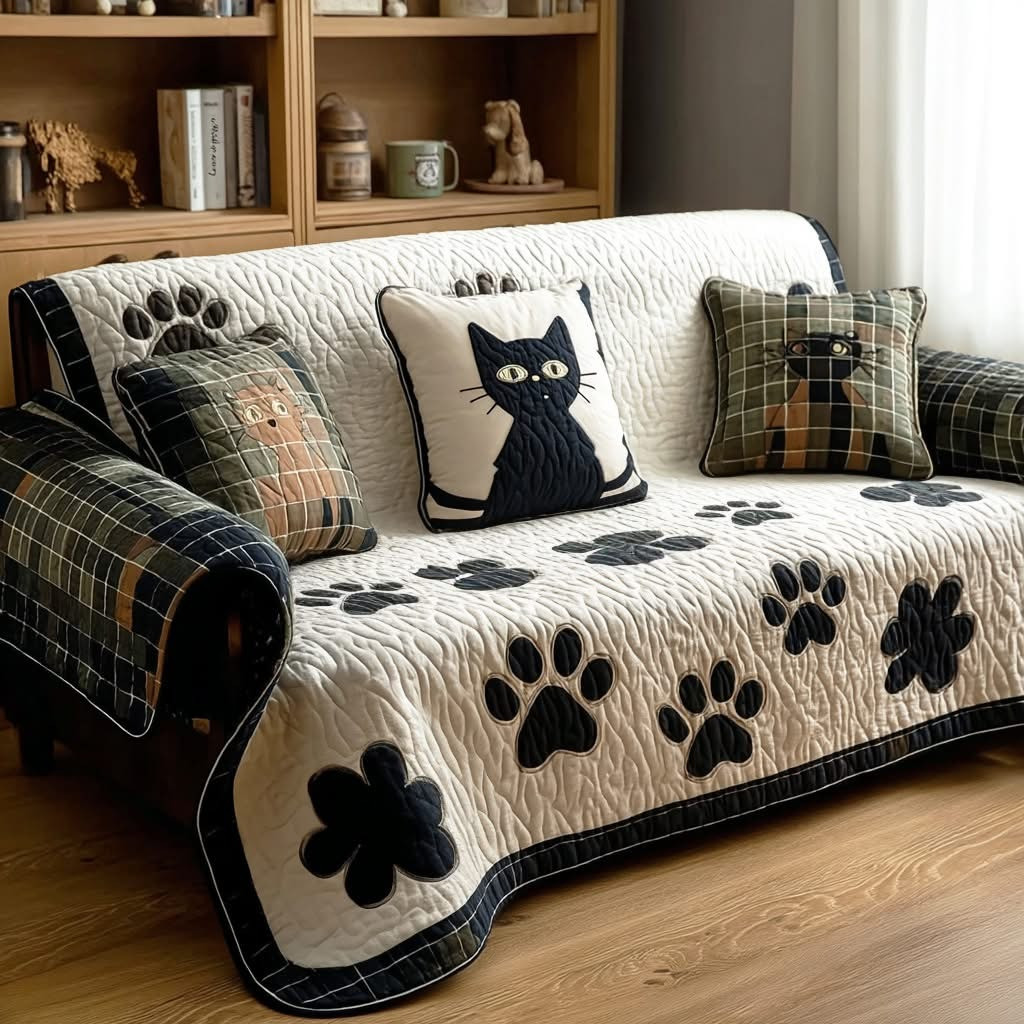 Kitty Quiet Quilted Sofa Cover Pet Paw Sofa Protector Animal Lovers Presents For Friends