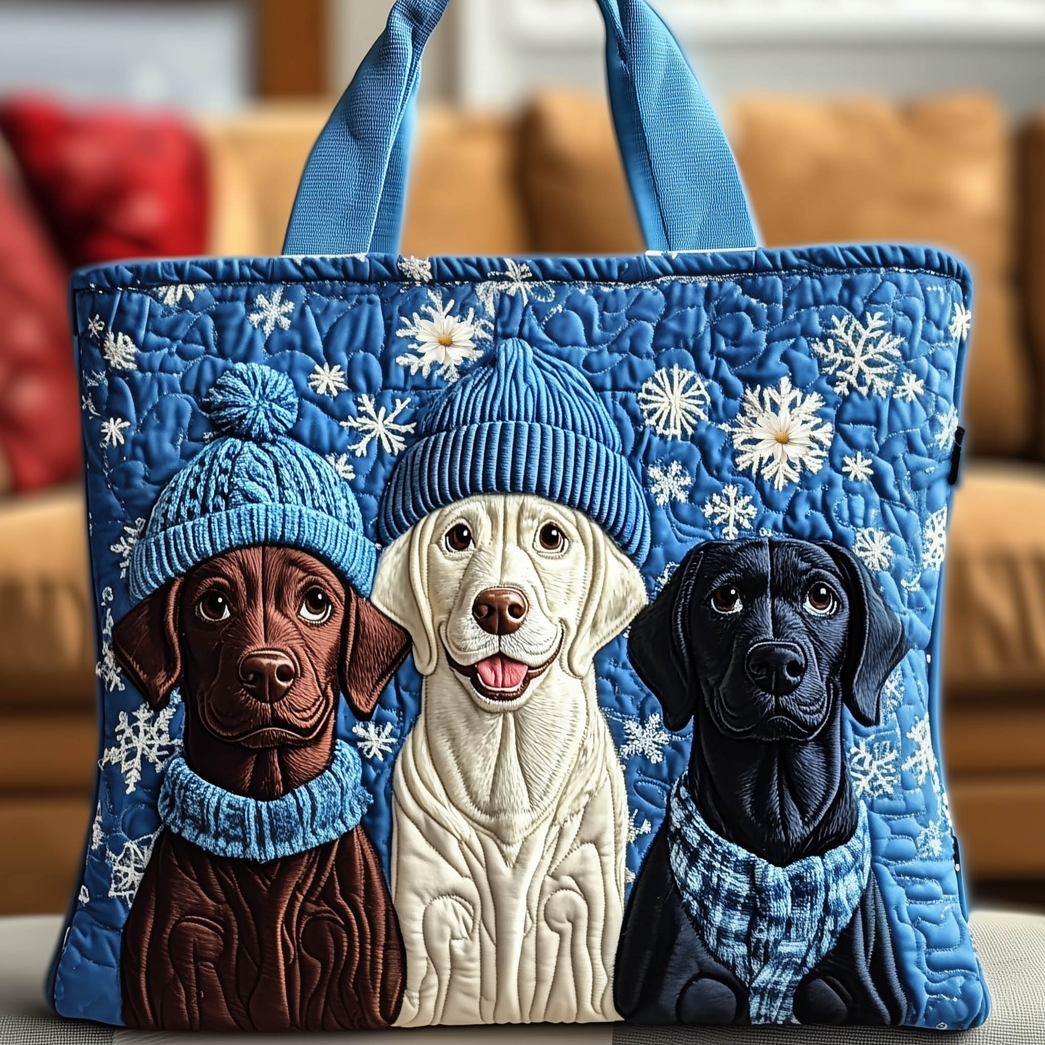 Labrador Quilted Tote Bag Winter Themed Shoulder Bag Gifts For Lab Lovers