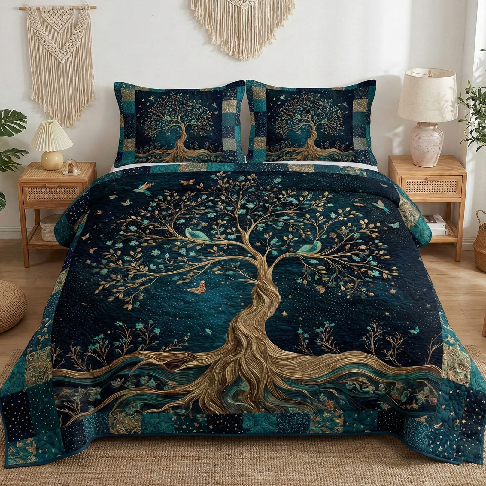 Life In Balance Quilted Bedding Set Unique Bedroom Decor Tree Of Life Themed Gifts