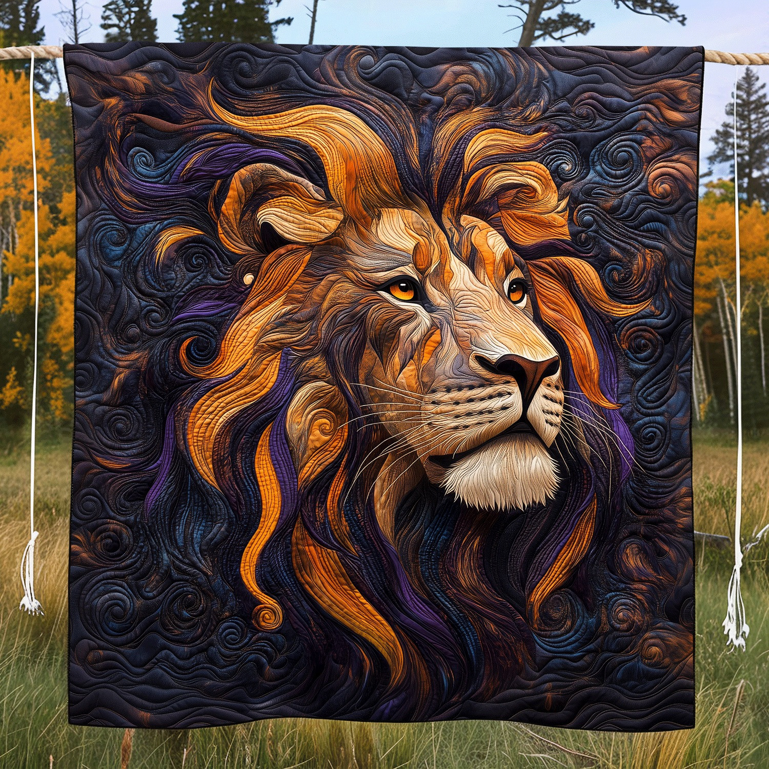 Lion Portrait Quilted Blanket Cozy Animal Throw Blanket Great Gifts For Lion Lovers