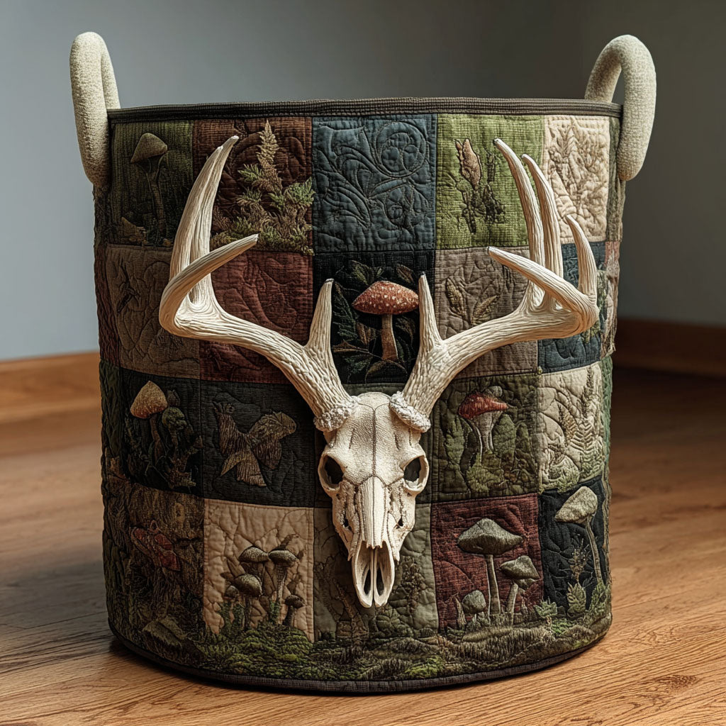 Longhorn Skull Cabin Buck Quilted Laundry Basket Family Folding Laundry Basket Unique Gifts