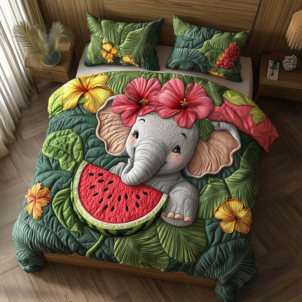 Majestic Elephant Grace Quilted Bedding Set Cute Room Decor Birthday Gifts For Elephant Lovers