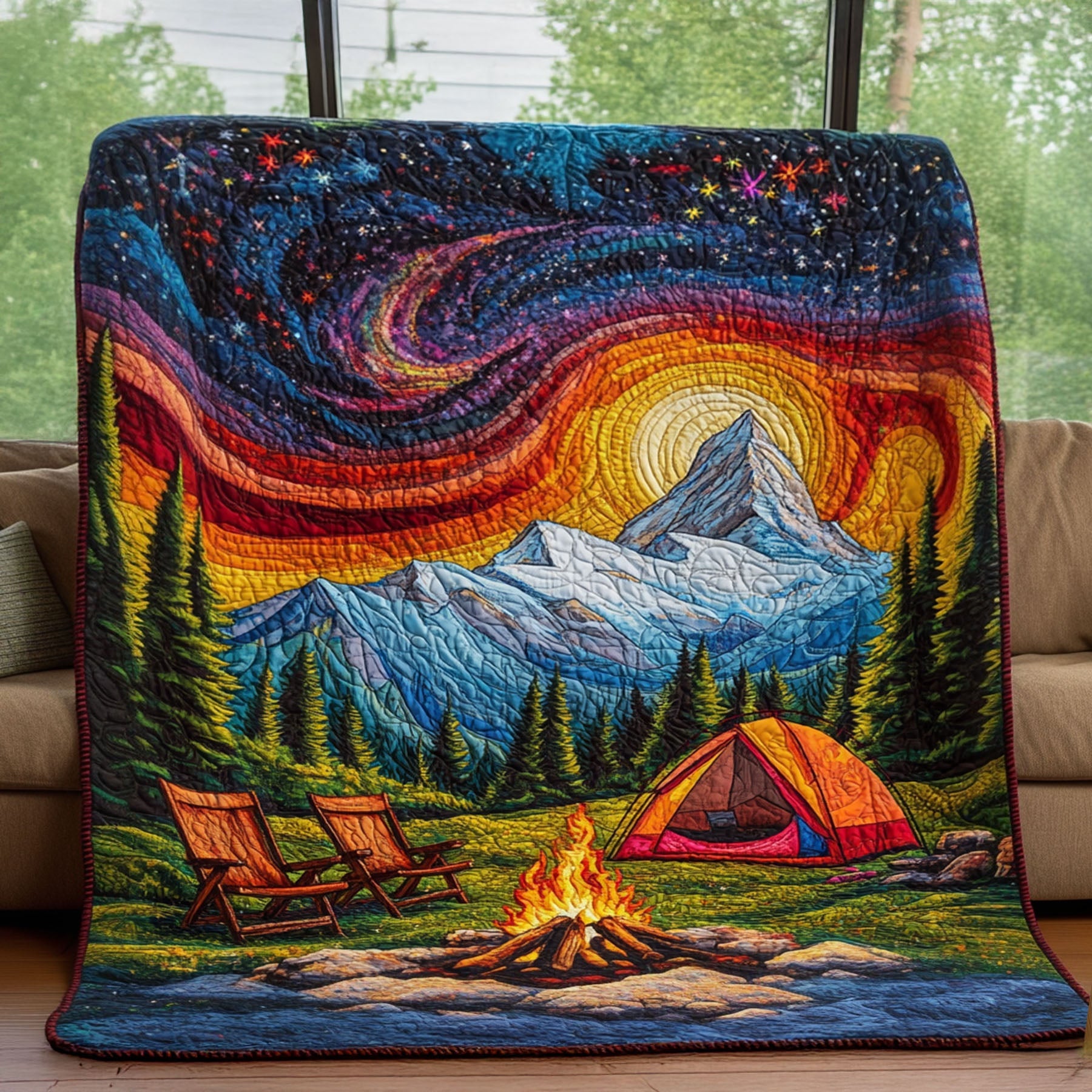 Majestic Mountainscape Quilted Blanket Christmas Bedroom Decor Best Camping Gifts For Him