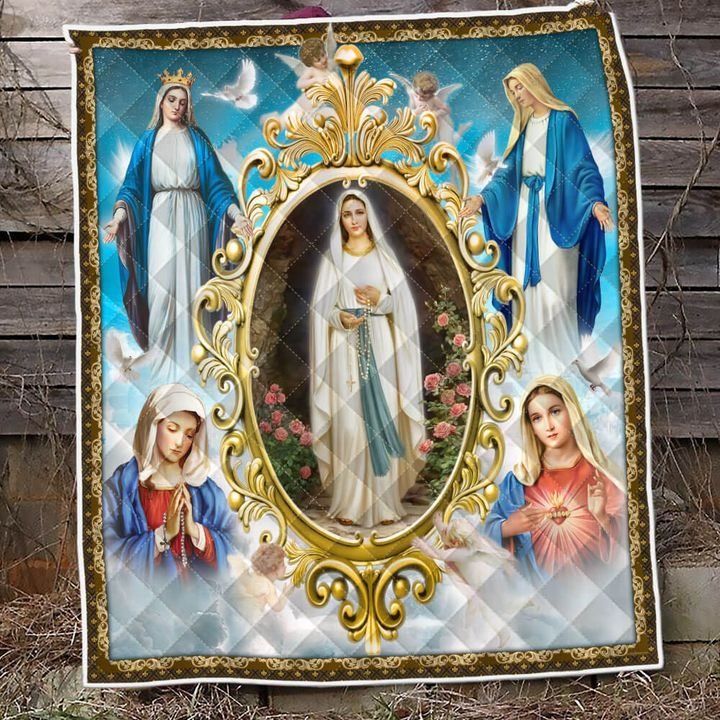 Mary Mother Of Jesus Quilted Blanket The Blessed Virgin Mary Throw Blanket Christian Gifts