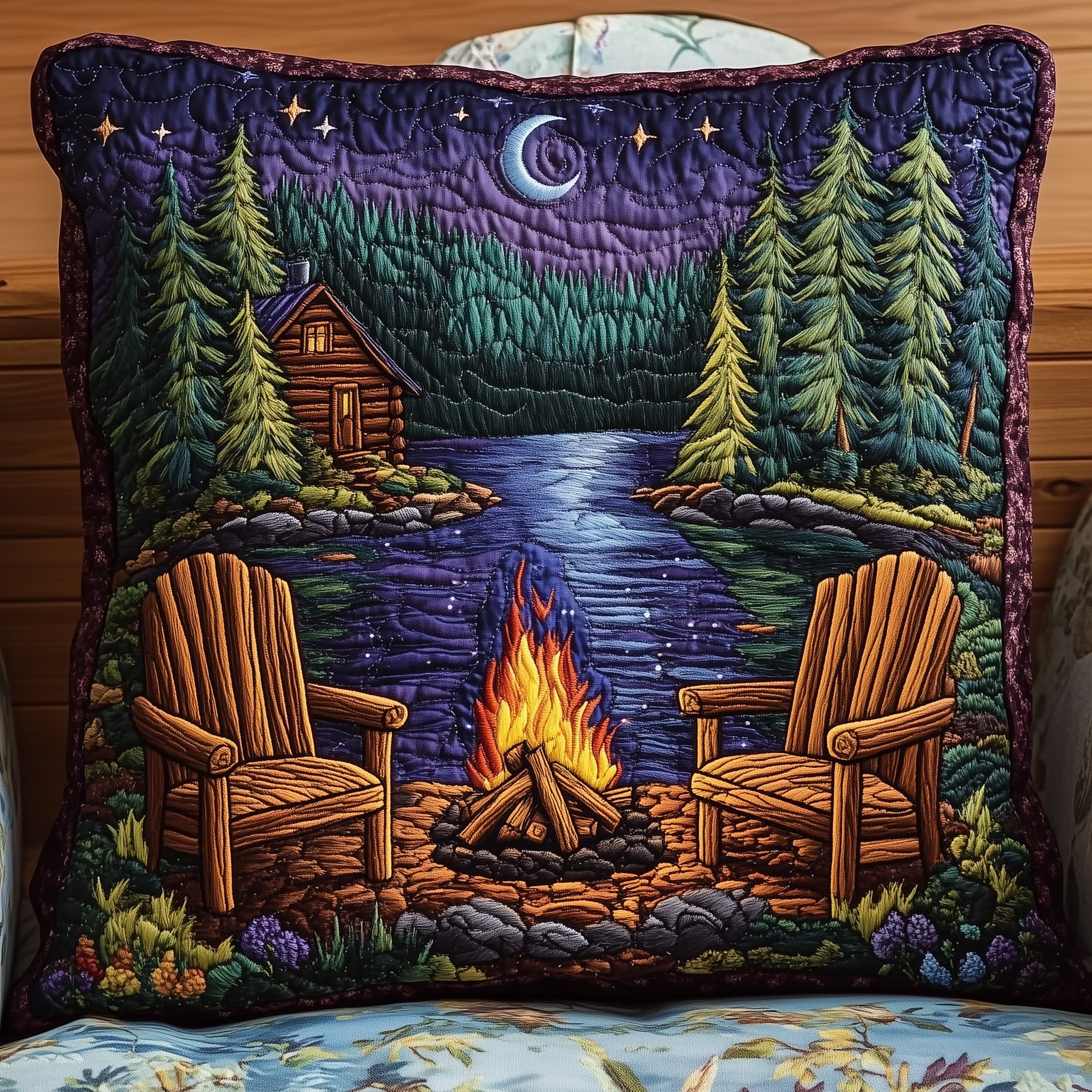 Midnight Harmony Quilted Pillow Case Decorative Pillow Cover MerchCamping Themed Gifts For Adults