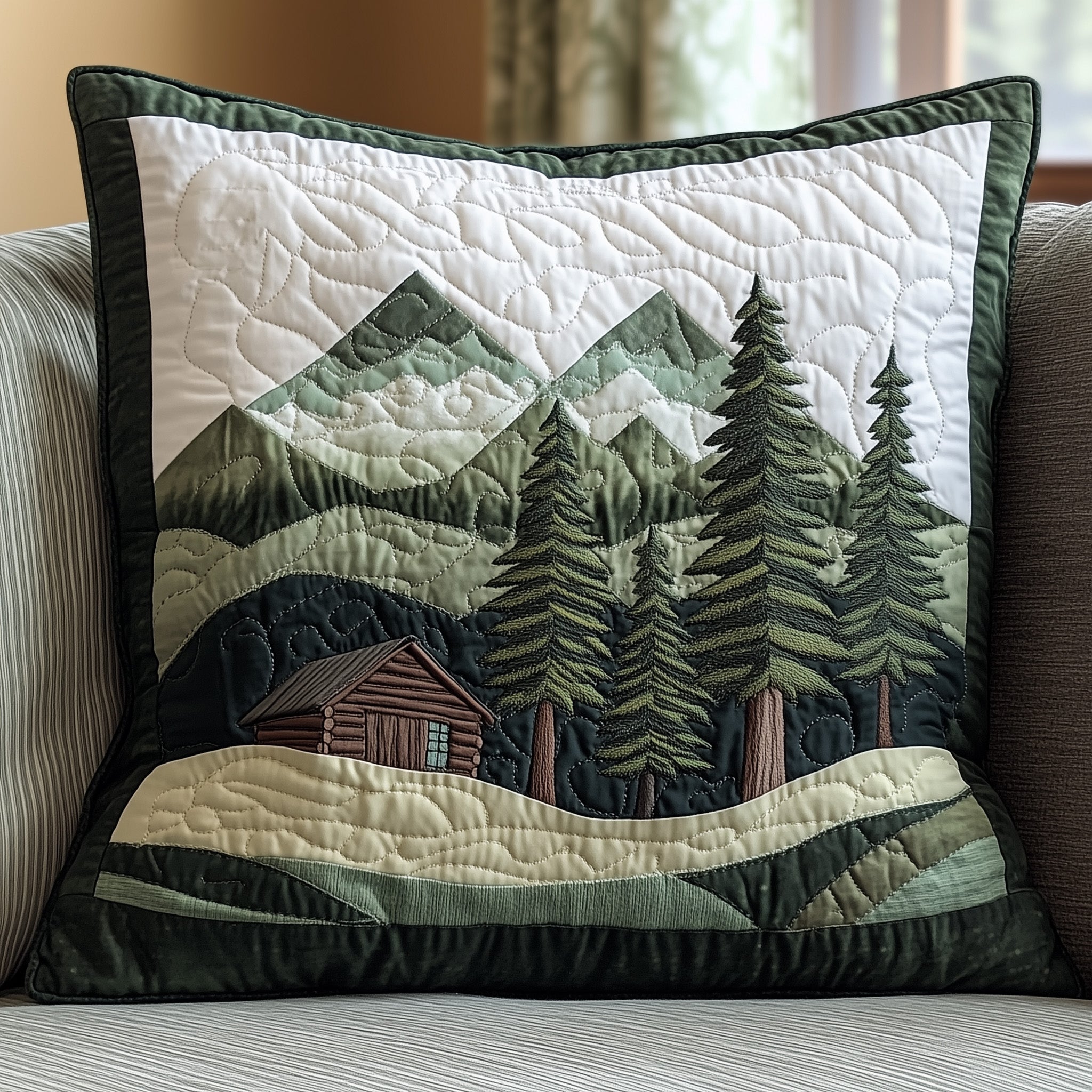 Misty Forest Mountain Quilted Pillow Case Decorative Pillow Cover MerchFunny Christmas Gifts For Brother