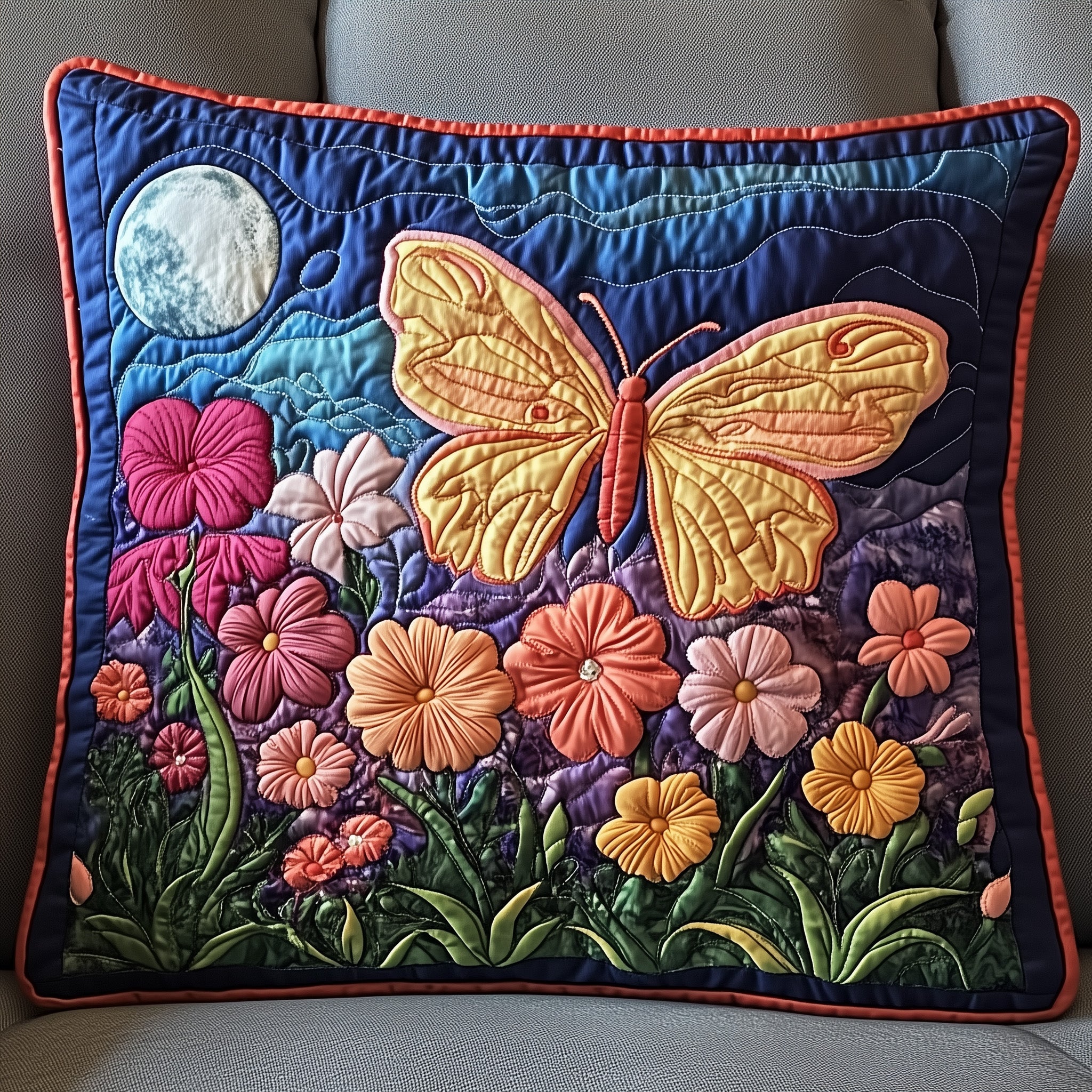 Moonlight Butterfly Quilted Pillow Case Decorative Pillow Cover MerchChristmas Gifts For Brothers Girlfriend