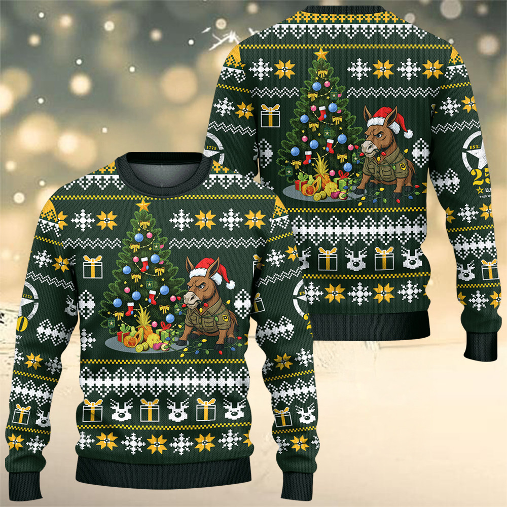 Mule US Army 250Th Anniversary Ugly Christmas Sweater Winter Apparel Army Retirement Gifts - Image 2