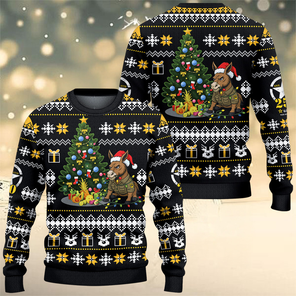 Mule US Army 250Th Anniversary Ugly Christmas Sweater Winter Apparel Army Retirement Gifts