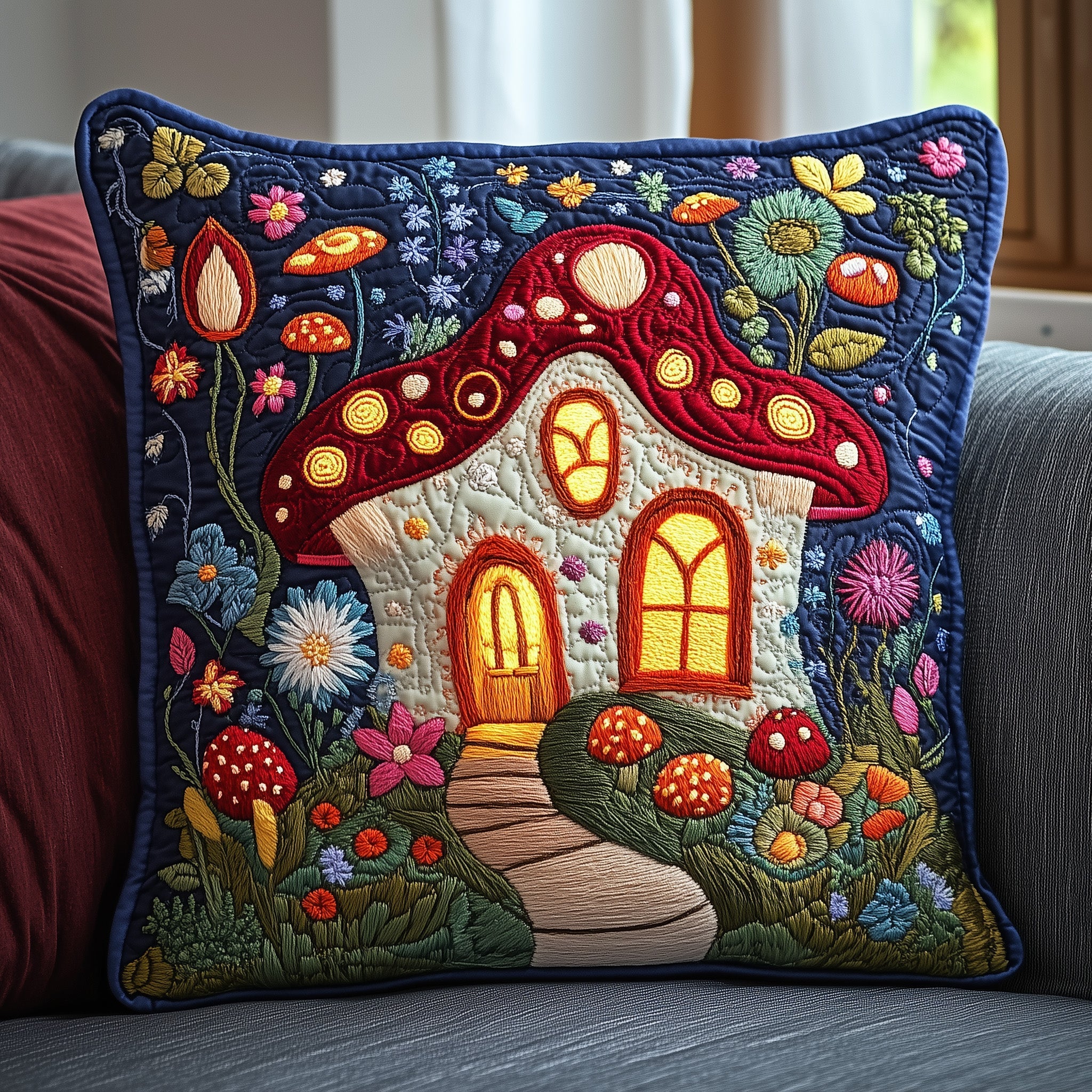 Mystic Mushroom Hut Quilted Pillow Case Pillow Protector CoverFun Gift For Brother