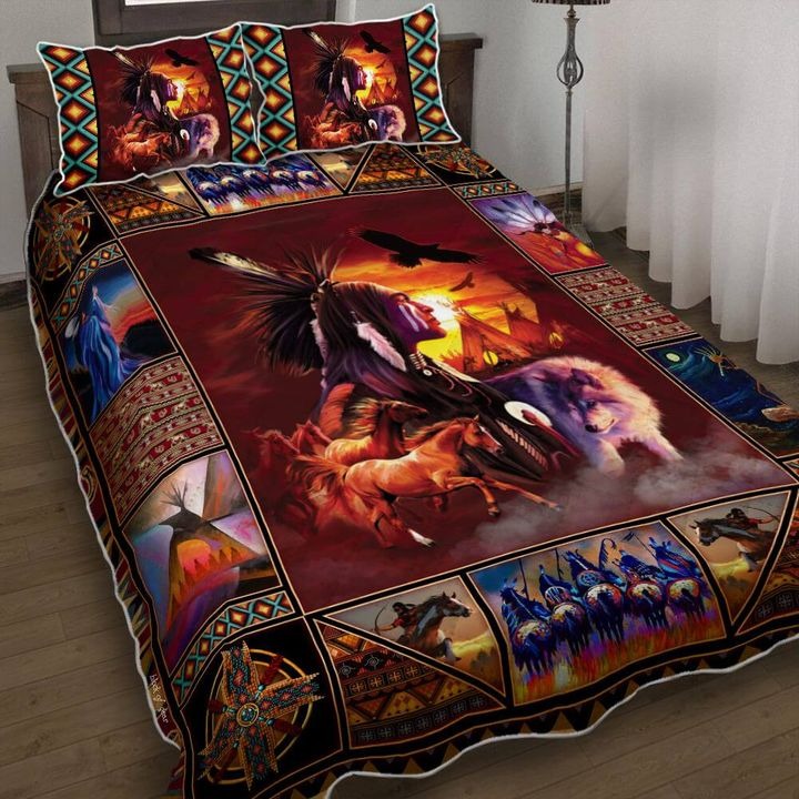 Native American Quilt Bedding Set Wolf Spirit Duvet Cover Sets Western Native Bedroom Decor