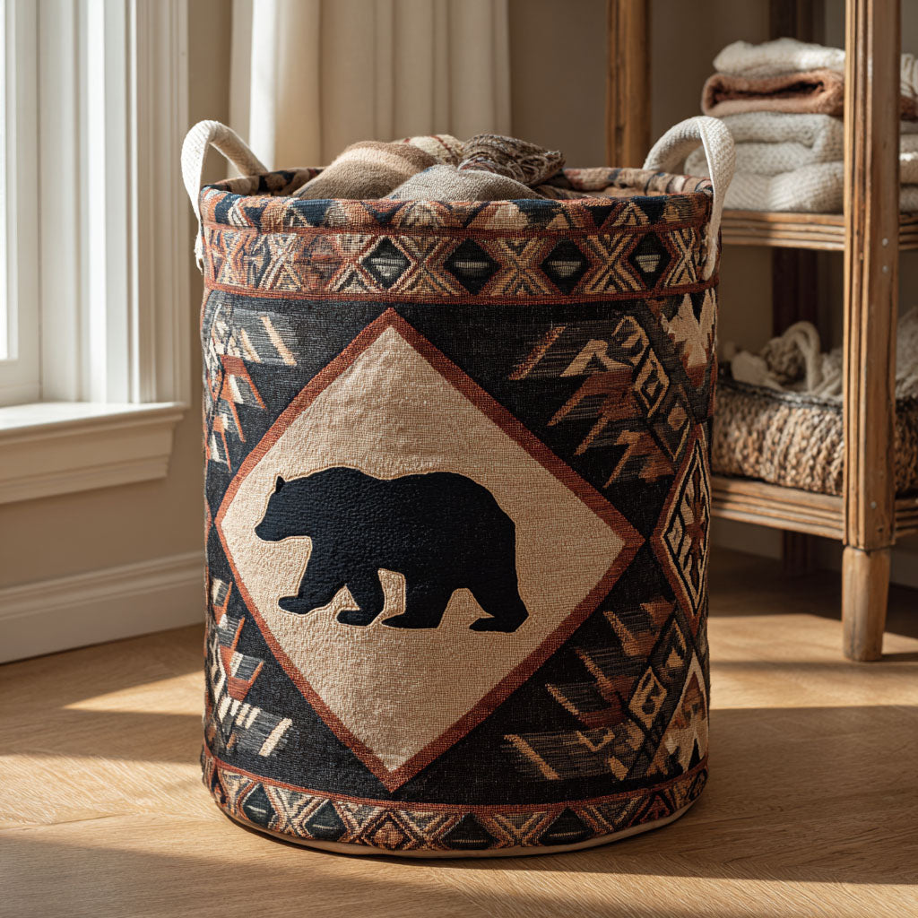 Native Bear Spirit Pattern Laundry Basket Fabric Storage Bin Hamper Bear Gifts For Women