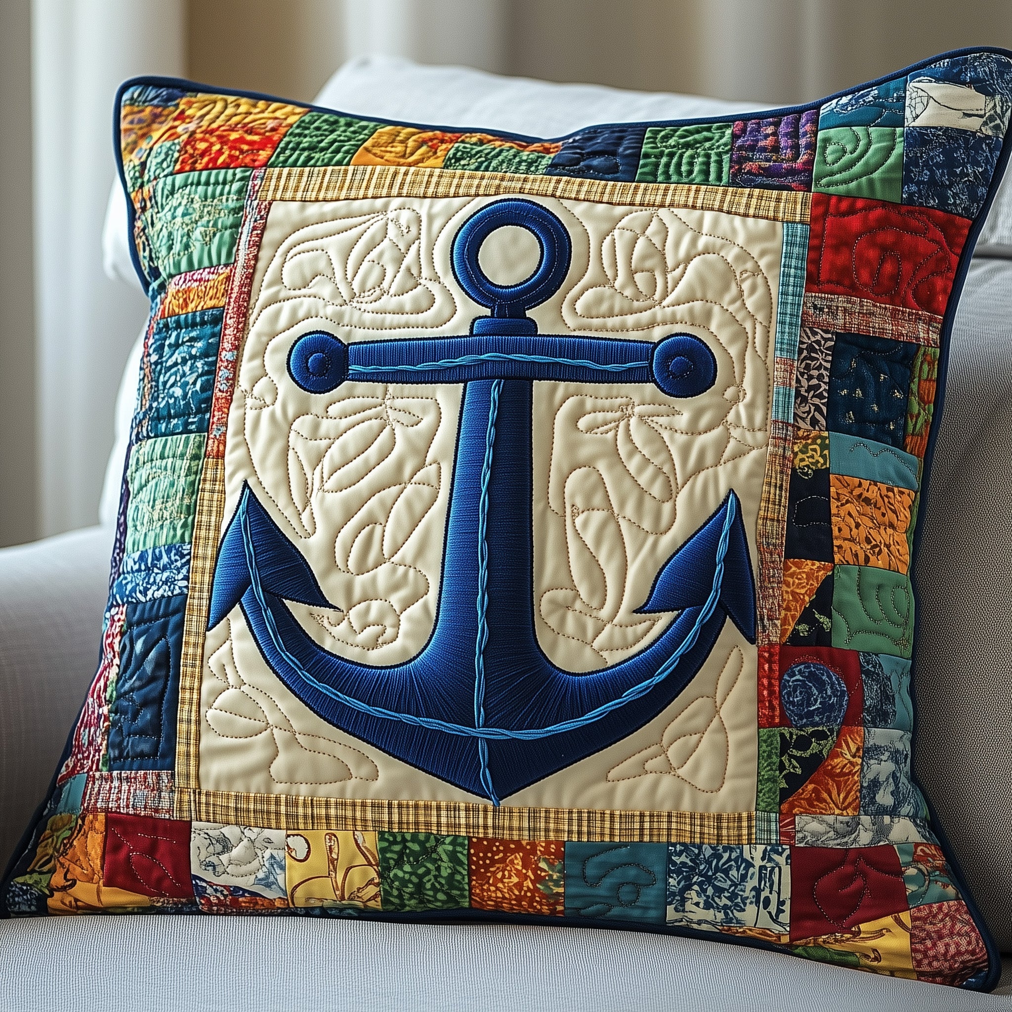 Nautical Anchor Quilted Pillow Case Pillow Protector CoverGifts With Anchors On Them