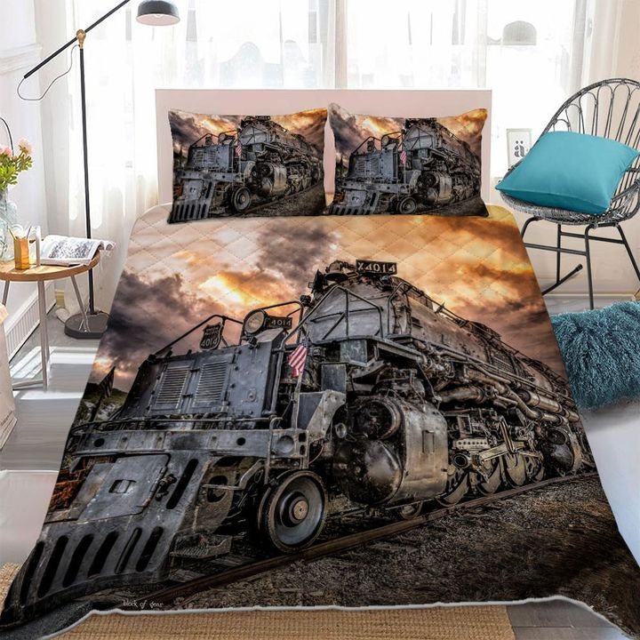 Old Railroad Quilt Bedding Set Union Pacific Big Boy Duvet Cover Set Unique Gifts For Dad