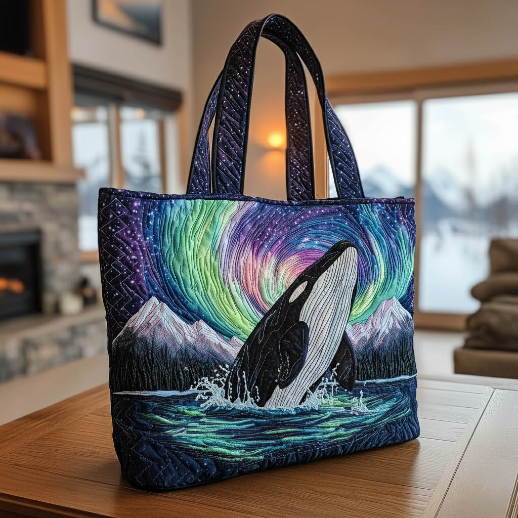 Orca Whale Aurora Borealis Quilted Tote Bag Best Totes For Women Gifts For Mom